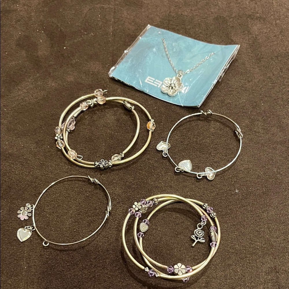 Floral Charm Bracelet and Necklace Set